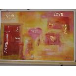 Corrin Tulk, signed, mixed media on canvas, "Universal Love", 24 x 36ins
