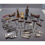 Box to include a quantity of vintage corkscrews and bottle openers together with further stainless
