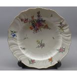 18th century cream ware plate with shaped gilded borders, with floral detail (a/f), 10" diameter