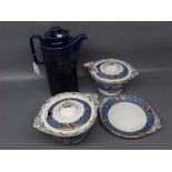 1970 Hornsea blue ground coffee pot together with two Burleigh ware sauce tureens, lids, and one