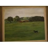 Adriana Zaefferer, signed and dated 79 lower left, oil on canvas, Horses Grazing, 17 x 21 ins