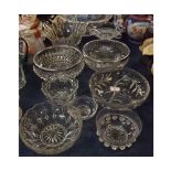 Group comprising ten assorted 20th century cut and moulded glass bowls, two with silver plated