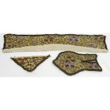 Late Regency period collar fischu and pocket trim, each embroidered with coloured silks and gold