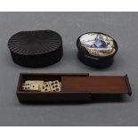 Group comprising a small mahogany cased set of miniature dominoes together with a Georgian enamel