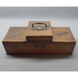 Unusual late Victorian oak smokers box with side sections for cigars and cigarettes, central section
