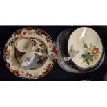 19th century stone china shallow bowl in Amherst Japan pattern together with a Worcester cream and