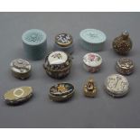 Group of 12 assorted 20th century pill boxes to include two filigree work scent bottles