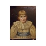 19th century English school, oil on canvas, Head and shoulders portrait of a young girl wearing