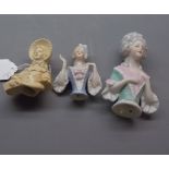 Victorian pin cushion doll together with a further smaller example and a Meerschaum carved bust of a