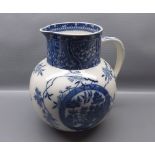 19th century blue and white bulbous water jug, decorated in Doulton's spray, with decorative printed