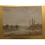 F N Sidebottom, signed and dated 1911 lower left, watercolour, "A Flood on the Fens", 13 x 17 ins