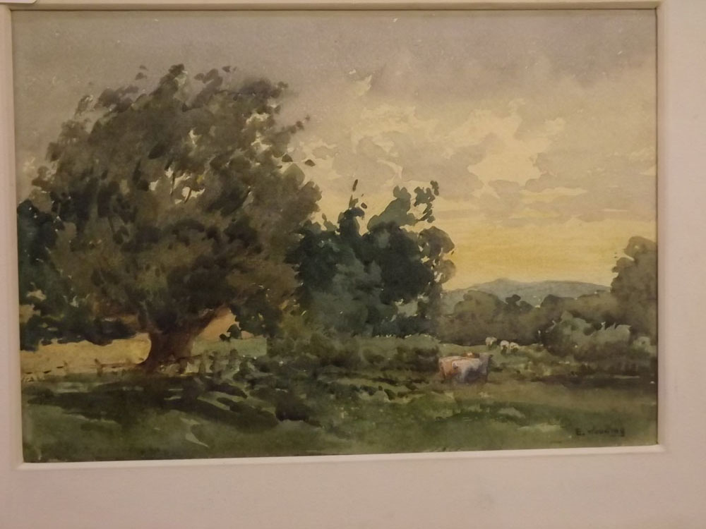 E Wooding, signed, watercolour, Ladnes on the Severn, 7 x 10 ins