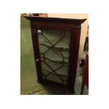 19th century oak corner cupboard, with single astragal glazed door, painted interior, three fixed