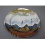 20th century porcelain glazed abstract landscape dish by Diana Rose of Avocet Pottery in Aldborough,