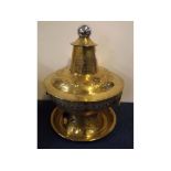 Mongolian brass hot pot, with impressed dragon detail and etched detail throughout with