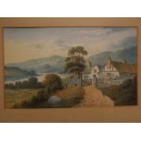 J S Elliott, signed and dated '94 lower right, watercolour, Mountain river scene with cottage, 8 x