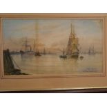 G Callow, signed lower right, watercolour, inscribed a calm evening, 10" x 17"