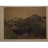 Charles A Hannaford, signed lower left, pen, ink and watercolour, Inscribed "Acle Old Bridge", 10