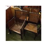 Chinoiserie Berg re armchair and three similar dining chairs