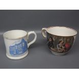 Pratt ware cup decorated with a scene of smokers in a tavern and a further Beccles Working Men's