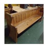 Vintage pine pew with solid seat, 77" wide