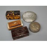 19th century turtle shell small box, various other match cases, snuff box etc