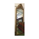 Large gilt framed rectangular overmantel mirror, crested with a shell and foliage, full length,