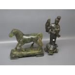 Bone or composition study of a Tang horse together with a further similar Oriental figure, 6" and 8"