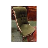 Victorian mahogany green upholstered nursing chair