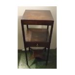 Georgian mahogany wash stand with open shelf and single drawer, supported on X-stretcher on four