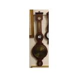 Mahogany cased wheel barometer, signed Bush - London, and set with silvered hygrometer, thermometer,