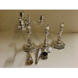 Christofle candlestick and candelabrum set, further plated salt and cruet items