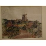 Louis Burleigh Bruhl, signed, watercolour, Ellesborough Church near Tring, Herts, 7 x 8 ins