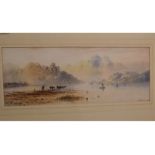 E L Helling, signed and dated 1880 lower right, watercolour, Drover with Cattle in Lakeland Scene,
