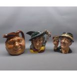 Group containing three Royal Doulton character jugs to include The Pied Piper, John Barleycorn Old