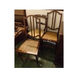 Pair of Edwardian stained wood and cane-seated bedroom chairs, together with an early Victorian