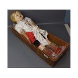 20th century composition doll, (poor condition)