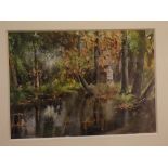 Louis Burleigh Bruhl, signed, watercolour, Old Mill Cassiobury Park Watford, 7 1/2 x 10 ins
