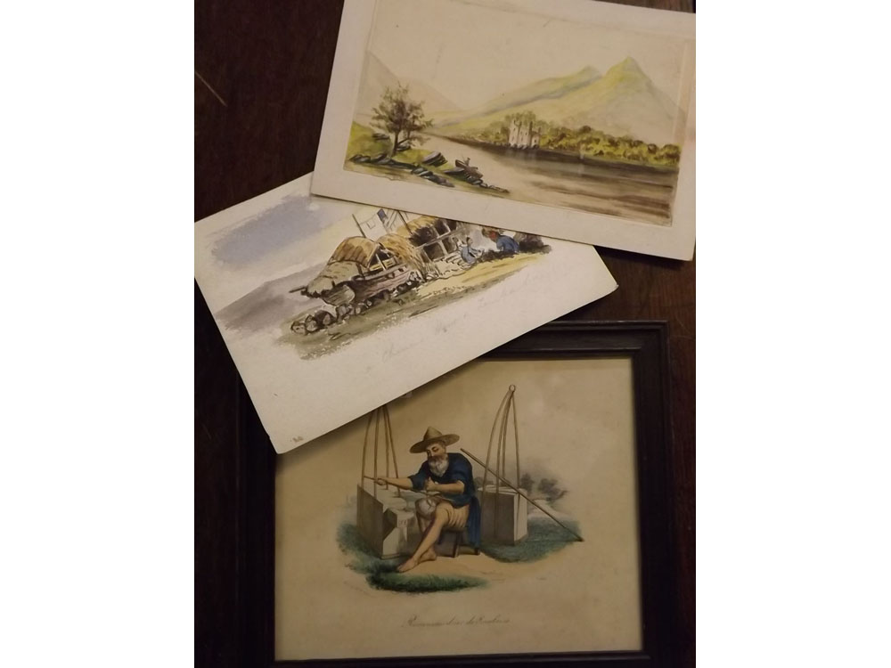 Unsigned, watercolour, A Chinese hut and Zeuka boat, 7 x 10 ins, unframed; together with two further