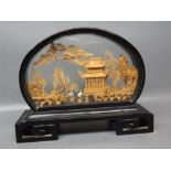 Vintage Oriental cork picture in an ebonised frame, 8" wide