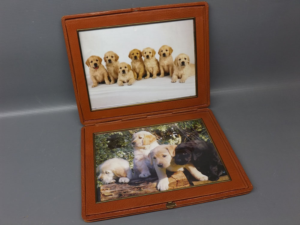 Leather or leatherette cased photograph album containing photos of dogs, stamped 'Asprey'