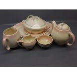 Susie Cooper part dinner/tea set: tureen, oval platter, water jug, teapot, cream jug, sugar bowl,