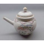 18th century Chinese export teapot, painted in colours with panels of Chinese river scenes, on a