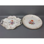 20th century Meissen clover formed dish with two handles, central floral panel, gilded detail,