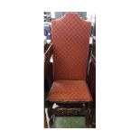 19th century Gothic high back hall chair, with red upholstered seat and back with diamond detail