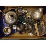 Boxed collection of various silver plated and base metal wares