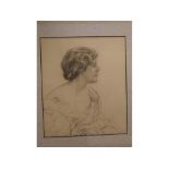 Unsigned, pencil drawing, head and shoulders portrait of a lady, 10 1/2 x 9 ins