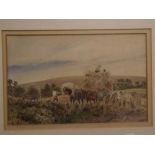 Indistinctly signed, watercolour, Harvest scene, 8 x 12 ins
