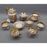 Miniature 14-piece Viennese porcelain coffee set with decorative figural painted panels decorated