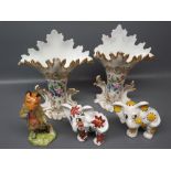 Beswick Beatrix Potter figure "Mr Todd", pair of Paris vases and two Holkham Pottery models of